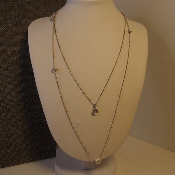 Necklace Dainty Layered Look Silver Tone Double Strand - Picture 1 of 6